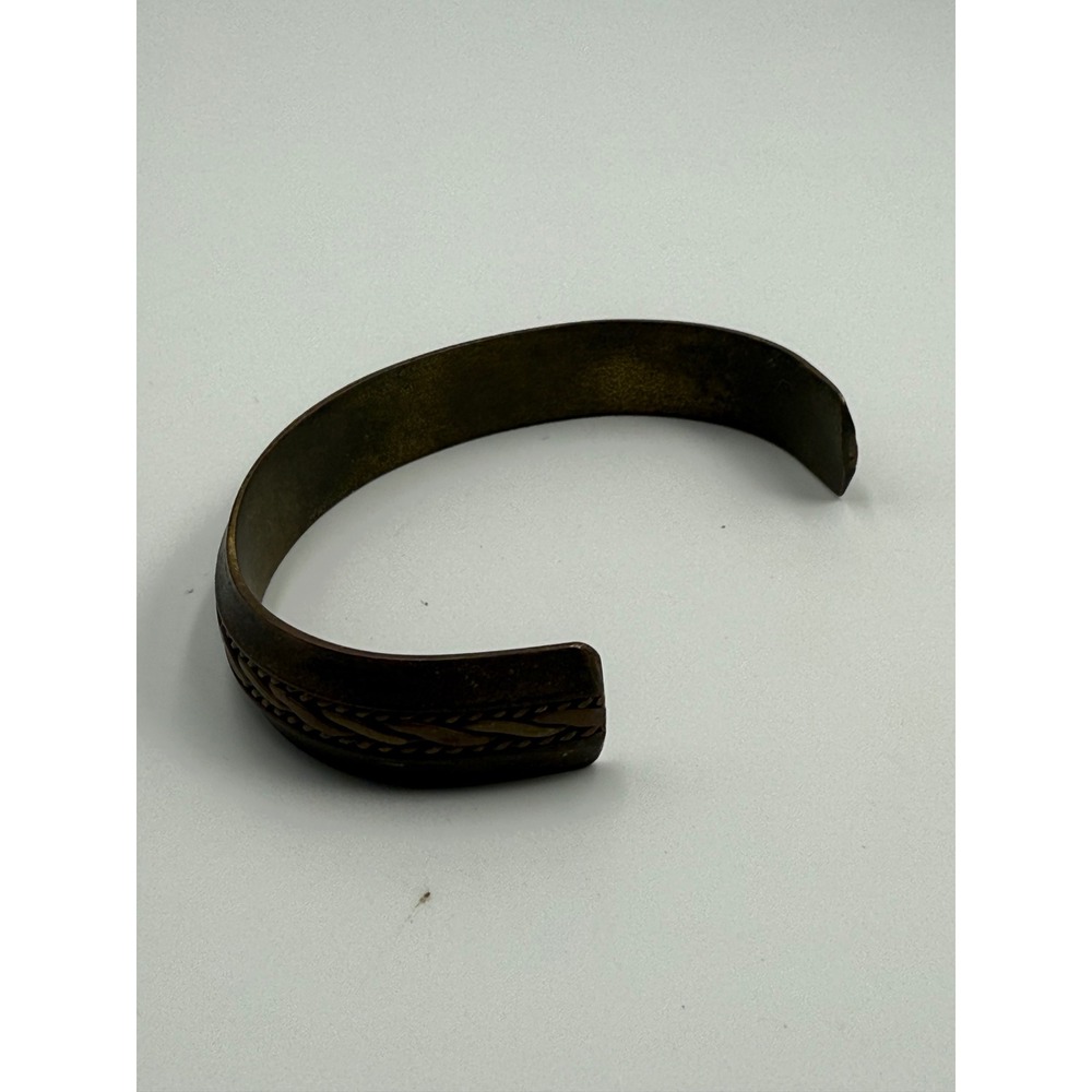 Vintage Braided Copper and Brass Cuff Bracelet Mixed Metal Boho Bangle - Picture 3 of 4
